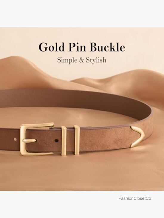 Women\'s Brown Leather Belt with Gold Buckle by